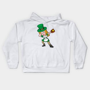 Dabbing Irish Girl Softball St Patricks Day Women Kids Hoodie